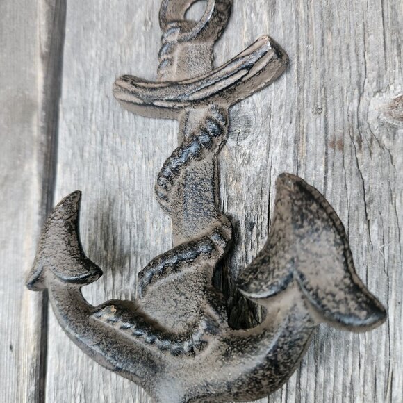 Anchor With Rope Cast Iron Wall Hook Jacket Hanger Towel Holder Hat Hook - Picture 3 of 4